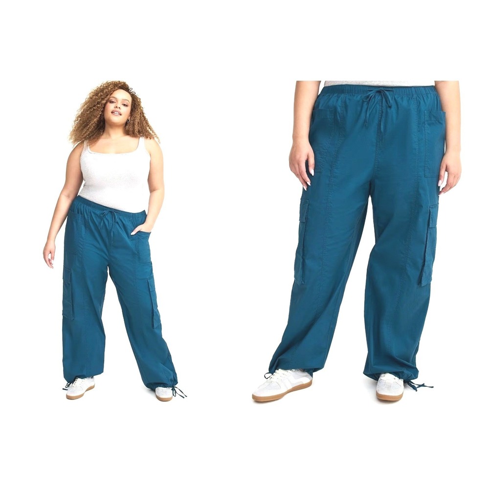 NEW Torrid Plus 2X Teal Stretch Poplin High Rise Parachute Cargo Pants Wide Leg